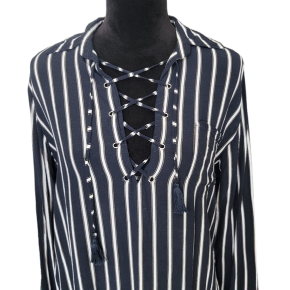 Faithfull The Brand Stevie Tilbury Stripe Navy Tunic Shirt Size Small - Picture 8 of 12